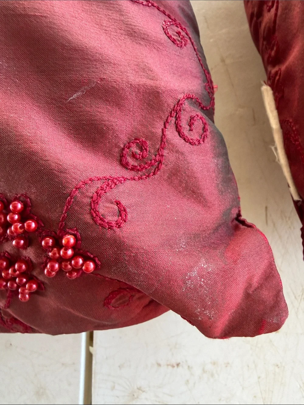 Set of Decorative Throw Pillow Covers in Gold and Burgundy